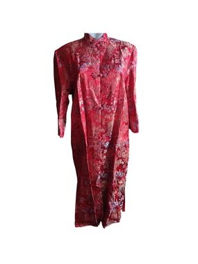Large 38 Vintage Red Chinese Long Dress Peony Brand 100% Rayon 1960's Rayon